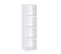 Mondeer Bibliothèque avec 4 Compartiments en Bois, Blanc | Étagères ouvertes, tout visible et accessible. Style moderne, gain de place. Idéal pour salon, chambre, petits espaces.