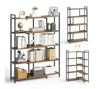Mondeer Bibliothèque à 5 Niveaux, Étagères d'Angle, Largeur Ajustable de 80 à 146 cm, Marron Vintage