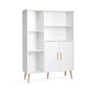 Mondeer- Buffet - Bibliothèque Meuble de Rangement avec 2 Portes 5 Casiers Étagères Réglables en Bois pour Salon Chambre 85 x 30 x 120 cm, Blanc