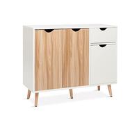 Mondeer Buffet Meuble de Rangement, 3 Portes 1 Tiroir, Convient pour Salon Cuisine Salle à Manger, Chêne et Blanc 90 x 30 x 73 cm