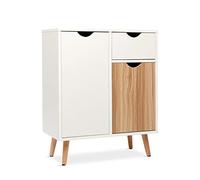 Mondeer - Buffet - Meuble de Rangement, Scandinave 2 Portes 1 Tiroir, Convient pour Salon, Chambre à Coucher, Cuisine, Couloir, Chêne et Blanc 60 x 30 x 73 cm