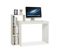 Mondeer Bureau avec Bibliothèque 3 Étagères,110x40x92cm,Blanc et Chêne | Petit Bureau d'ordinateur Enfant avec 3 Rangement Ouverts,Espace de Rangement Suffisant, Gain d‘Espace,Salon,Chambre,Studio