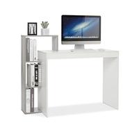 Mondeer Bureau avec Bibliothèque 3 Étagères,110x40x92cm,Blanc et Gris | Petit Bureau d'ordinateur Enfant avec 3 Rangement Ouverts,Espace de Rangement Suffisant, Gain d‘Espace,Salon,Chambre,Studio