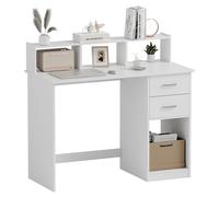 Mondeer Bureau Blanc,105x48cm Bureau avec Rangement et Tiroirs Étagères | Petit Bureau d'ordinateur avec 2 Tiroirs et ouvertes Étagères,Espace de Rangement Suffisant, Bureau,Salon, Chambre, Studio
