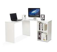 Mondeer Bureau d'angle avec Rangement et 2 Compartiment,135 x 108cm,Blanc | Bureau Enfant avec 2 Compartiment de rangement,Chambre,Studio,Gain d’Espace,Postes de Travail