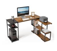 Mondeer Bureau d'angle,Bureau avec Rangement,135x110x75cm,Marron et Noir | Bureau Enfant avec Étagère pivotante à 2 niveaux,Espace de Rangement Généreux,Bureau en L,Chambre,Studio,Gain d’Espace