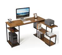 Mondeer Bureau d'angle,Bureau avec Rangement,135x110x75cm,Marron Rustique | Bureau Enfant avec Étagère pivotante à 2 niveaux,Espace de Rangement Généreux,Bureau en L,Chambre,Studio,Gain d’Espace