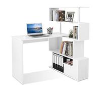 Mondeer Bureau d'angle, Bureau avec Rangement, 157 x 45cm,Blanc | Bureau Enfant avec Étagère à 4 niveaux,Angle Réglable, Espace de Rangement Généreux,Bureau en L,Ado,Chambre,Studio