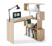 Mondeer Bureau d'angle,Bureau avec Rangement,157 x 45cm,Grain de Bois | Bureau Enfant avec Étagère à 4 niveaux,Angle Réglable, Espace de Rangement Généreux,Bureau en L,Ado,Chambre,Studio