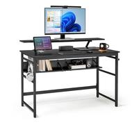Mondeer Bureau droit 120 CM, Bureau d'Ordinateur avec 2 Étagères de Rangement, Support d'Écran Amovible - Noir