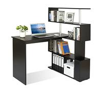 Mondeer Bureau Informatique, Bureau d‘Ordinateur avec Étagère Rangement à Quatre Niveaux, Table de Travail PC Table pour Salle d‘Etude, 157 x 45 x 130,5 cm, Noir