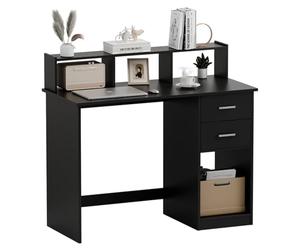 Mondeer Bureau Noir, Bureau avec Rangements avec 2 Tiroirs et Étagères, Bureau Ordinateur pour Postes de Travail, Chambre Étudiante, Écritur, 105 x 48 x 94 cm