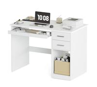 Mondeer Bureau Ordinateur avec 2 Tiroirs, 105 x 48cm Bureau Blanc avec tiroir à Clavier, Table Informatique pour Travail Étude Chambre Studio