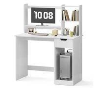Mondeer Bureau Ordinateur avec Support Écran, Rangement, Étagères Réglables | Bureau 105 x 47 cm avec tiroir pour organiser ordinateur, accessoires et espace de travail