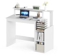 Mondeer Bureau Ordinateur Compact avec Rangement et Étagères Réglables | Bureau Blanc 110 x 48 cm avec Étagères Réglables et Espace de Rangement, pour Travail Étude Petits Espaces