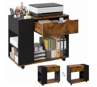 Mondeer Caisson de Bureau à 1 Tiroirs,Cloison Réglable et Roulettes,Noir | Meuble de Rangement Dossier, Compartiments Ouverts, Placard de Rangement Mobile,70 x 36 x 60 cm,Marron Rustique et Noir