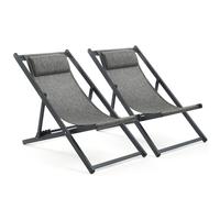 Mondeer Chaise longue pliante 2 pièces, maille respirante et cadre en aluminium, avec appui-tête réglable Noir