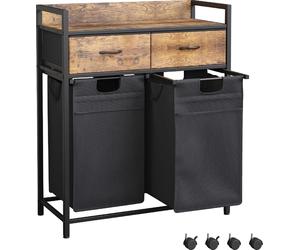 Mondeer Chariot à linge 100L avec 2 sacs + 2 tiroirs - support de sécurité, roues 360° & pieds de blocage 72x33x91,5cm
