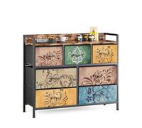 Mondeer Commode 7 tiroirs en Tissu, Motif bohème Vintage, 99x30x84 cm | Plateau en bois, cadre métallique robuste. Style campagnard, couleur brun. Parfait pour chambre, entrée, salon.