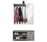 Mondeer Ensemble de Meubles d'Entrée, Porte Manteau avec Miroir et Banc à Chaussures Style Industriel pour Entrée Couloir, 100 x 30 x 180 cm (Gris)