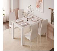 Mondeer Ensemble table à manger avec 4 chaises,table salle à manger et chaises pour cuisine,salon,120Lx80Px75H cm,Blanc
