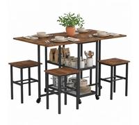 Mondeer Ensemble Table à Manger Pliable avec 4 Chaises | Roulettes verrouillables, 2 étagères ouvertes et conception gain de place, idéale pour les petits espaces