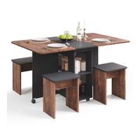 Mondeer Ensemble Table à Manger avec 4 Chaises, Ensemble Table à Manger Pliable avec Chaises pour Petits Espaces avec Etagères de Rangement, Salle à Manger Cuisine, 120 x 80 x 80 cm, Marron et Noir