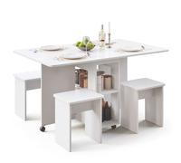 Mondeer Ensemble Table à Manger avec 4 Chaises, Ensemble Table à Manger Pliable avec Chaises pour Petits Espaces avec Etagères de Rangement, pour Salle à Manger Cuisine