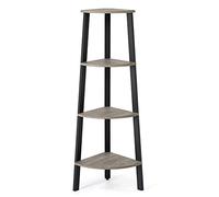 Mondeer Etagère d’Angle Vintage Meuble de Rangement à 4 Etages Bibliothèque d’Echelles pour Salon Chambre Cuisine Balcon Salle de Bain, Gris