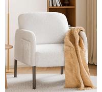Mondeer Fauteuil de Salon, Fauteuil Confortable en Tissu Bouclette avec 2 Pochettes et Pieds Métal Style Scandinave, pour Salon Chambre, 63 x 75 x 75 cm, Blanc