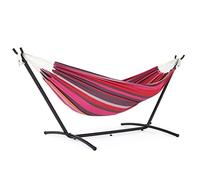 Mondeer Hamac avec Support d'extérieur de Camping Portable Extérieur en Plein air Portable en Toile pour Le Camping, la Plage et Les Voyages 200 kg Capacité de Charge, Rouge
