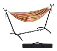 Mondeer Hamac avec Support pour 1-2 Personnes sur Pied Portable (Rouge) | Bohème Hamac avec Cadre Robuste Réglable, Charge Maximale 270kg, Adapté Terrasses Extérieures, Patios Jardins