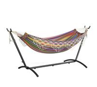 Mondeer Hamac bohème pour 2 Personnes avec Support,Réglable en Hauteur, hamac Double avec Franges et Cadre métallique, idéal pour terrasse, Jardin et Balcon,Rouge