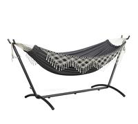 Mondeer Hamac bohème pour 2 Personnes avec Support,Réglable en Hauteur, hamac Double avec Franges et Cadre métallique, idéal pour terrasse, Jardin et Balcon,Gris