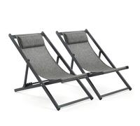 Mondeer Chaise longue pliante 2 pièces, maille respirante et cadre en aluminium, avec appui-tête réglable Noir