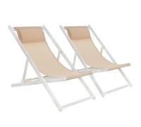 Mondeer Lot de 2 chaises longues pliantes, chilienne, transat bain de soleil, Balcon Terrasse, 5 pos réglables,58Lx104Px95Hcm, Beige