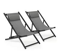 Mondeer Lot de 2 Chaise Longue Pliable, Coton Bains de Soleil, Gris