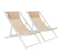 Mondeer Lot de 2 Chaise Longue Pliable, Coton Bains de Soleil Fauteuil Relax de Plage pour Intérieur et Extérieur Balcon Terrasse, 104D x 58 W x 95H cm, Beige et Blanc