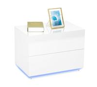 Mondeer Meerviel - Table de Chevet - LED Meuble de Rangement avec 2 Tiroirs Haute Brillante USB Lumineuse pour Chambre Salon 60x39x45cm (Blanc)
