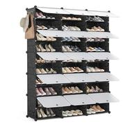 Mondeer Meuble à Chaussures 15 Cases 60 Paires, Étagère à Chaussures Portable Modulable avec Crochets Latéral pour Entrée, Noir