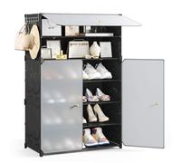 Mondeer Meuble à Chaussures 6 Niveaux, Étagère à Chaussures en PP avec Portes et Rangement Amovible pour Entrée, 60x30x93 cm, Noir