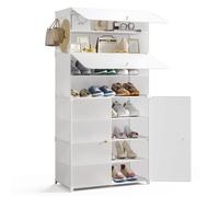 Mondeer Meuble à Chaussures 8 Niveaux, Étagère à Chaussures en PP avec Portes et Rangement Amovible pour Entrée, 60x30x123 cm, Blanc