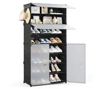 Mondeer Meuble à Chaussures 8 Niveaux, Étagère à Chaussures en PP avec Portes et Rangement Amovible pour Entrée, 60x30x123 cm, Noir
