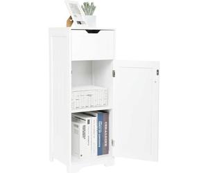 Mondeer Meuble de Salle de Bain, Colonne de Rangement avec 1 Tiroir 1 Porte et 2 Étagères, en Bois MDF - Blanc