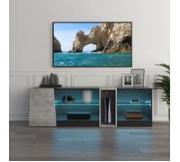 Mondeer Meuble TV, Meuble Télé LED avec 5 Compartiments Ouverts, 1 Porte, pour TV de 22 à 60, Noir et Gris