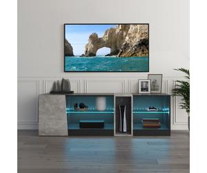 Mondeer Meuble TV, Meuble Télé LED avec 5 Compartiments Ouverts, 1 Porte, pour TV de 22 à 60, Noir et Gris