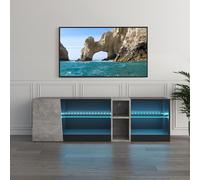 Mondeer Meuble TV, Support Télé LED avec 5 Compartiments et 1 Porte, pour TV de 55 Pouces, pour Salon Chambre à Coucher, W140 x H45 x D37,5 cm, Noir et Gris