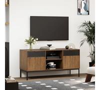 Mondeer Meuble TV, Support Télé pour Téléviseur Jusqu’à 50 Pouces avec 2 Portes et Étagères Réglables, pour Salon Chambre, Industriel, L108 x H52.5 x P40 cm, Marron Rustique et Noir