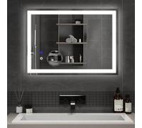 Mondeer Miroir de Salle de Bain avec Éclairage, Miroir Mural LED avec Interrupteur Tactile et Antibuée, Loupe 5X Detachable avec Luminosité Ajustable, Style Moderne pour Salle de Bain, 50 x 70 cm