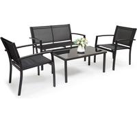 Mondeer Mobilier de jardin Ensemble 4 pièces Ensemble de balcon 4 personnes Noir